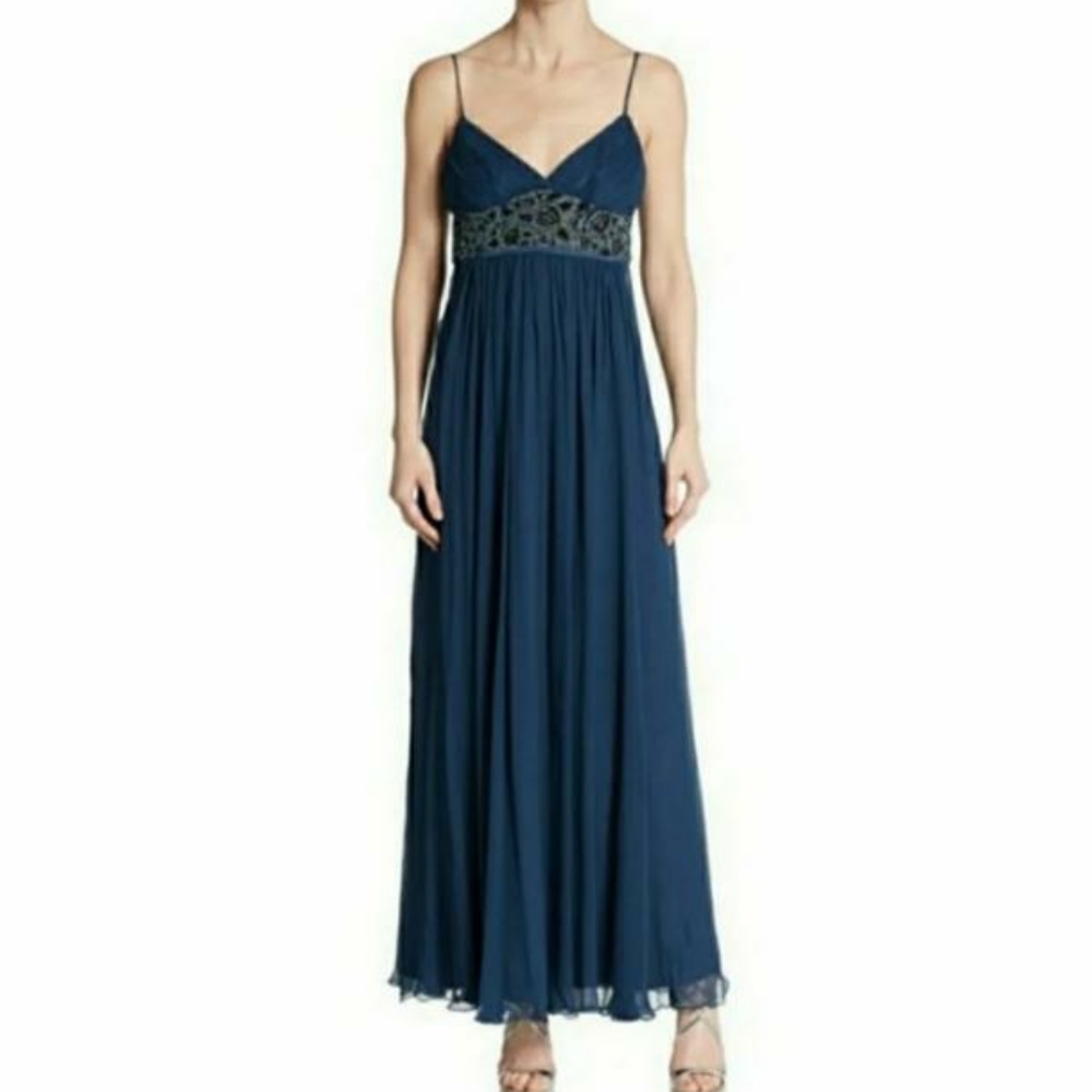 BCBGMaxAzria Beaded Silk Maxi Gown Navy Size 0